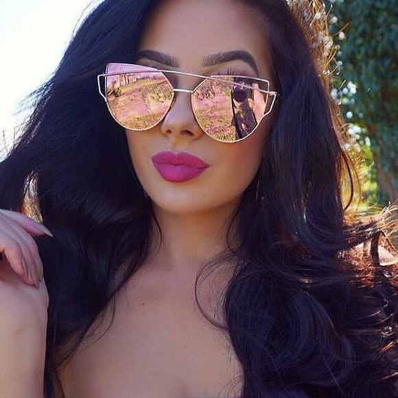 Cat Eye Oversized Mirrored Sunglasses Pink/Gold. - Picture 7 of 7